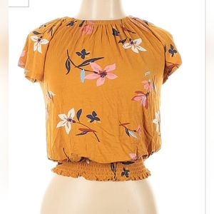 Fall cute floral rayon smocked top misses large